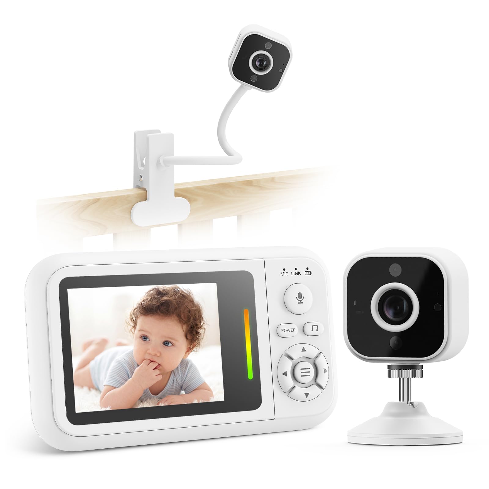 Moniteur bébé avec caméra et vision nocturne, sans WiFi, avec clip de lit et support