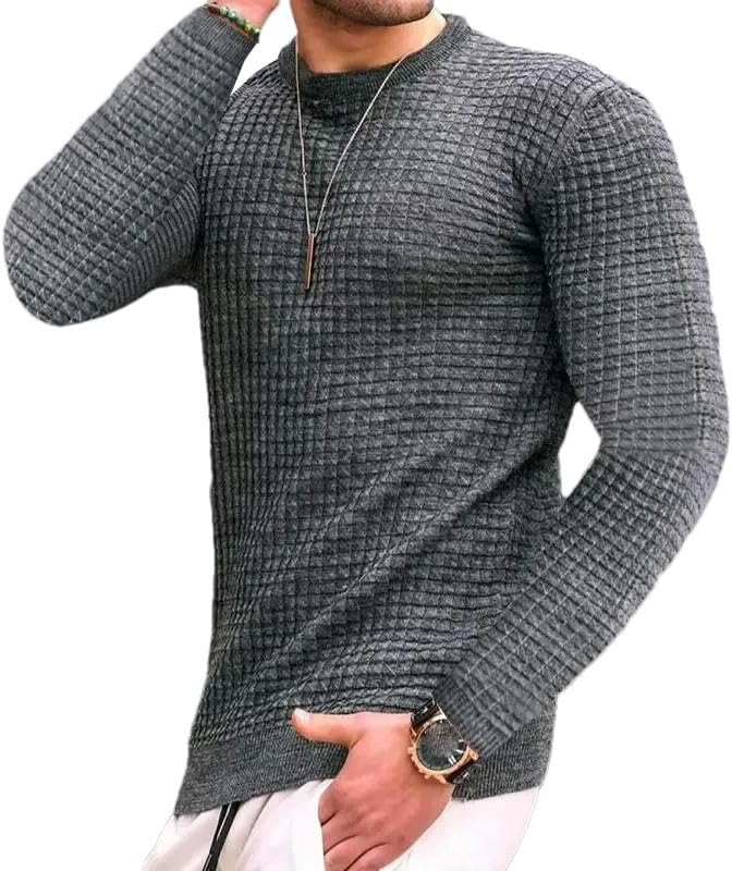 Men's Casual Long Sleeve Slim Fit Basic Knitted Sweater Pullover Round Collar Autumn Winter Tops T-Shirt