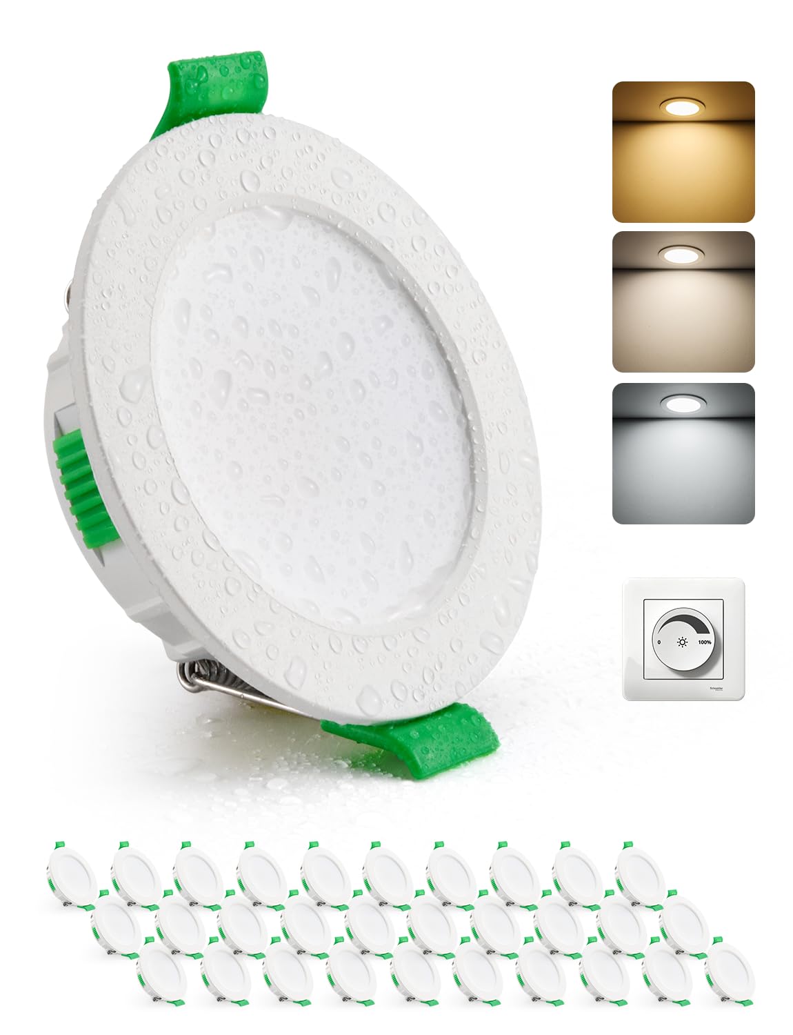 HOMEOW 30er Set LED Einbaustrahler 230V Dimmbar 55mm – 68mm Lochmaß, 4W LED Spots 230V Warmweiß Neutralweiß Kaltweiß, Einbauleuchten Deckenspots Einbau Ultra Flach IP44 für Bad