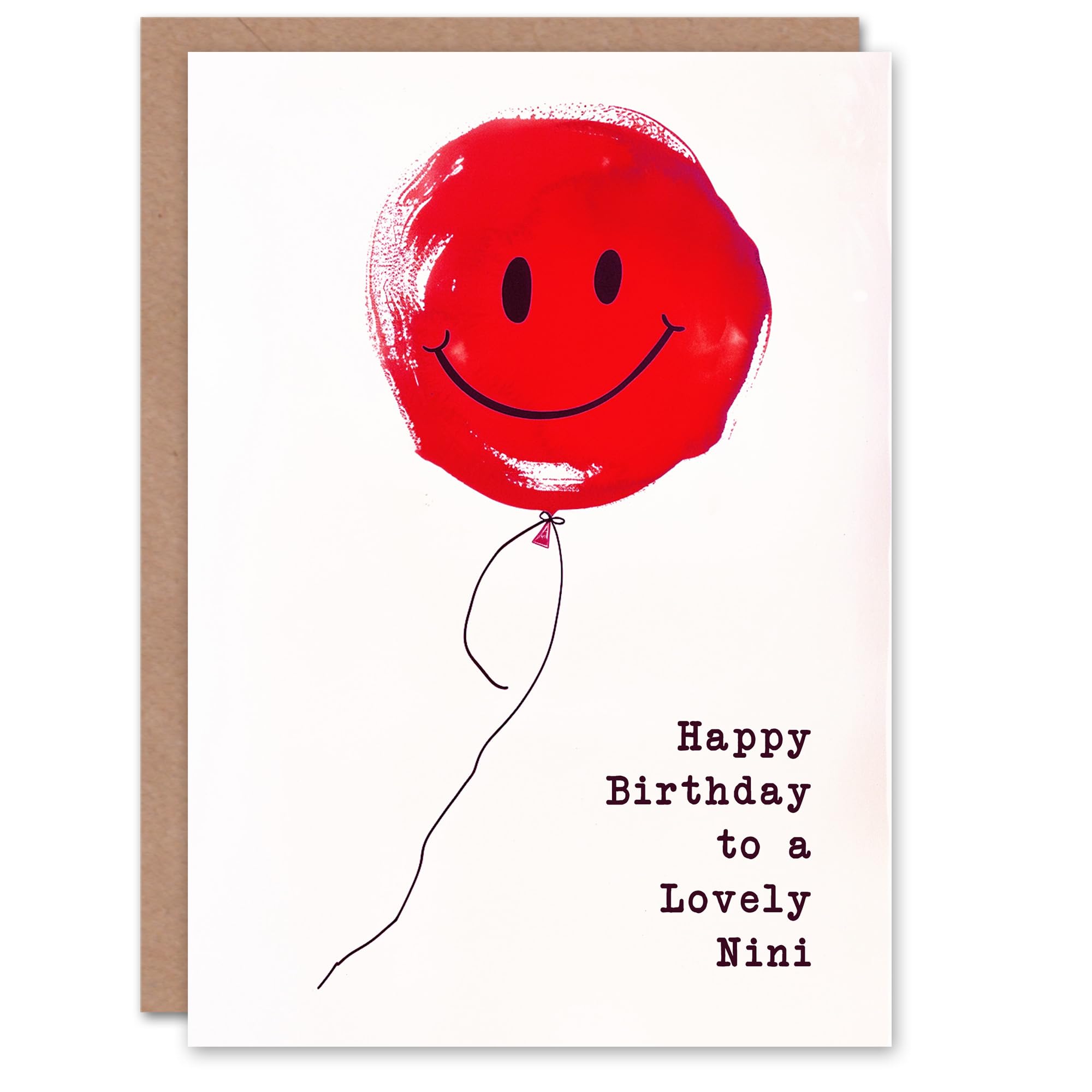 Artery8 Happy Birthday to a Lovely Nini Simple Smiley Face Red Balloon Fun Non Binary Gender Neutral Card