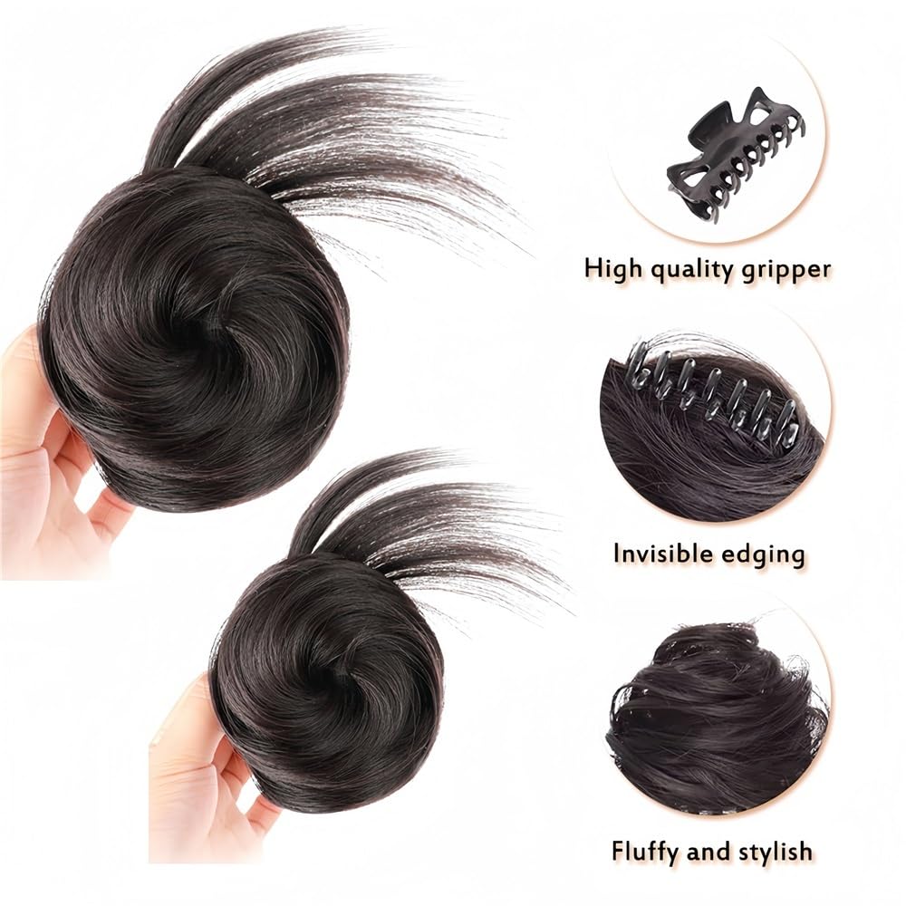 sztuczne włosy kok Syntetyczny prosty kok do włosów Updo Hairpiece Claw Clip w kucyku Przedłużanie włosów Akcesoria do włosów(Brown Black)