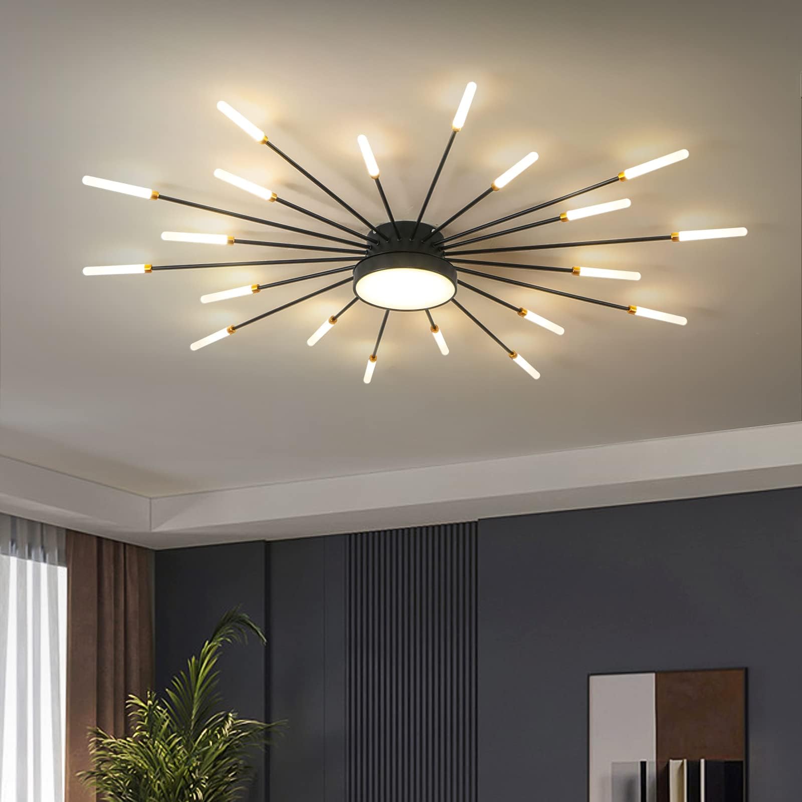 minifair Modern LED Ceiling Light,20+1 Heads Semi Flush Mount Black Chandeliers Ceiling Lighting for Bedroom Living Room Kitchen Dining Room Restaurant