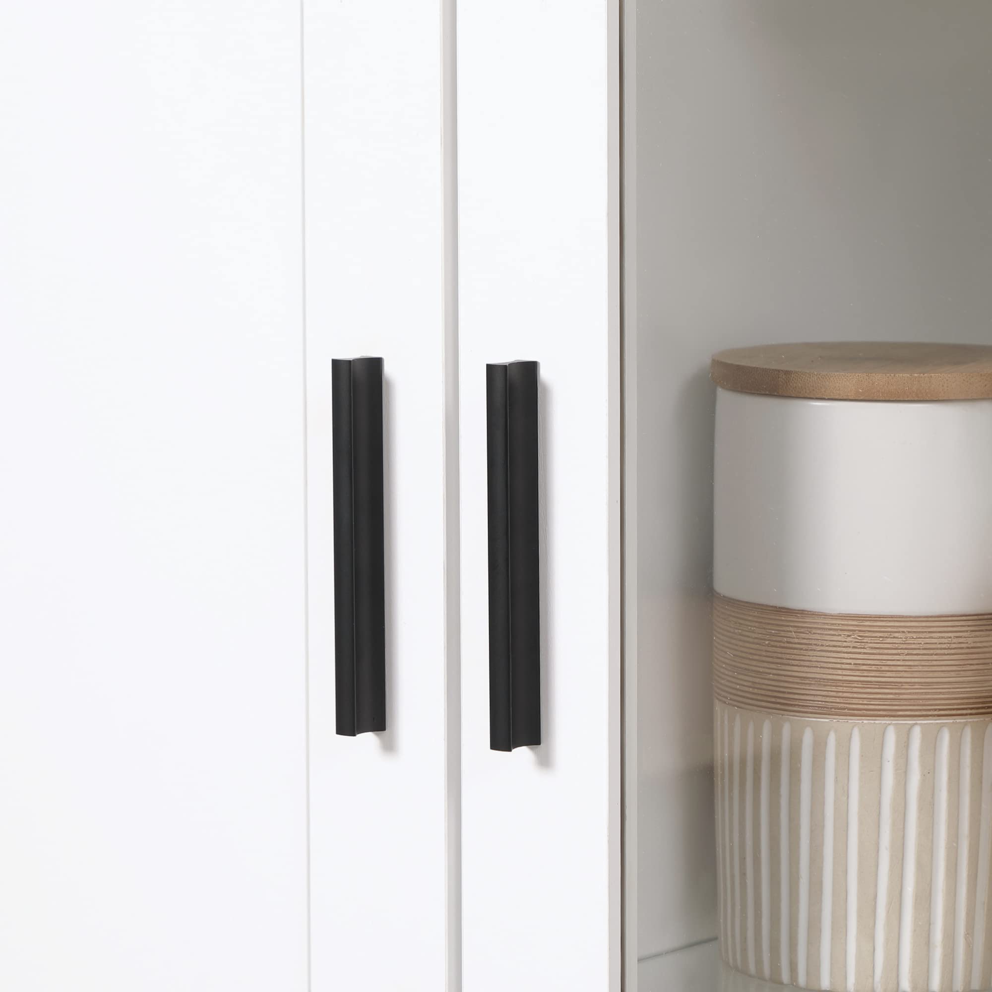HOMCOM Credenza Cucina a 9 Ripiani Regolabili con Ante in Vetro e Base Rialzata, Mobile Cucina in Legno, 76x36x160 cm, Bianco