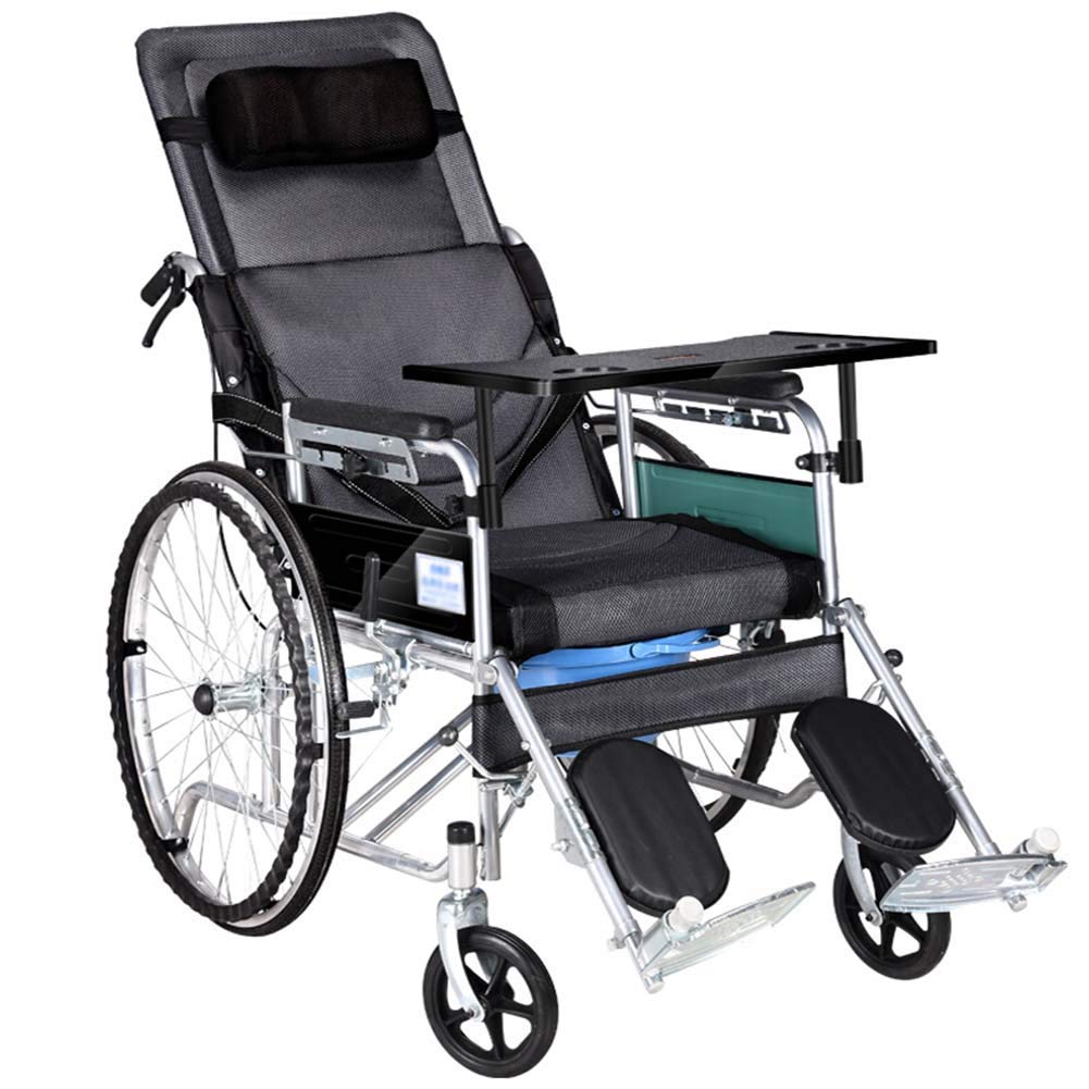 Silla de ruedas con reposacabezas, silla de ruedas eléctrica plegable y ligera, protección antimicrobiana, silla de transporte plegable es portátil, ruedas traseras grandes de 24 pulgadas,