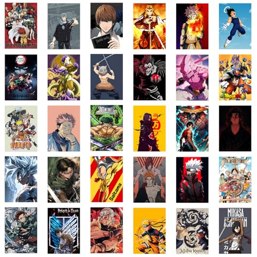 Image of Wallgasm Anime Wall Collage Kit - Set of 30, 10cm x 15cm 300 GSM Posters | Dragon Ball Z, Naruto, Death Note, One Piece, Attack on titans | Aesthetic wall decor | Posters For Room Decoration Anime