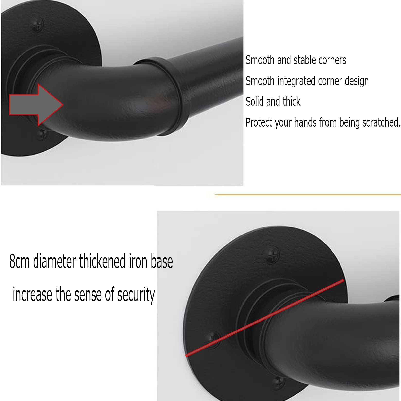 Garde-corps industriel rustique noir pour escaliers – Fer forgé avec accents Installation facile Parfait pour une utilisation en intérieur et en extérieur Design compact