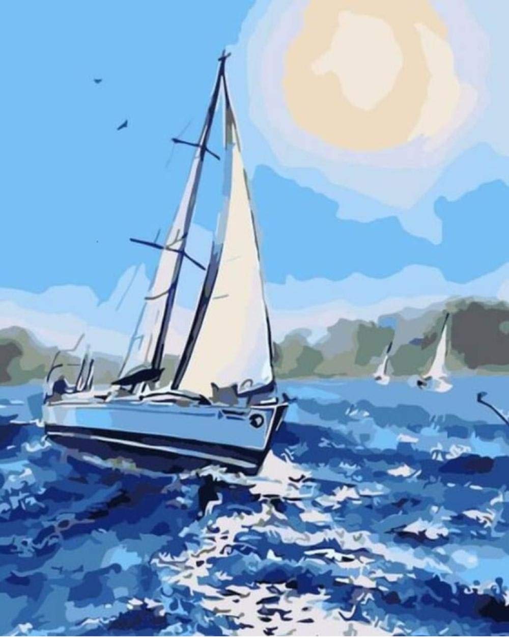 Peinture par numéros voilier pour une décoration murale marine faite main