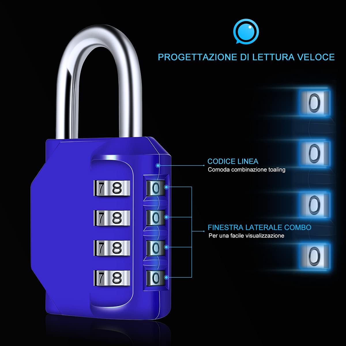 Lucchetto con Combinazione 4 Cifre, [Ultima Versione] Diyife Impermeabile per Esterno Serrature Per Zaini, Armadietto, Palestra,Blu