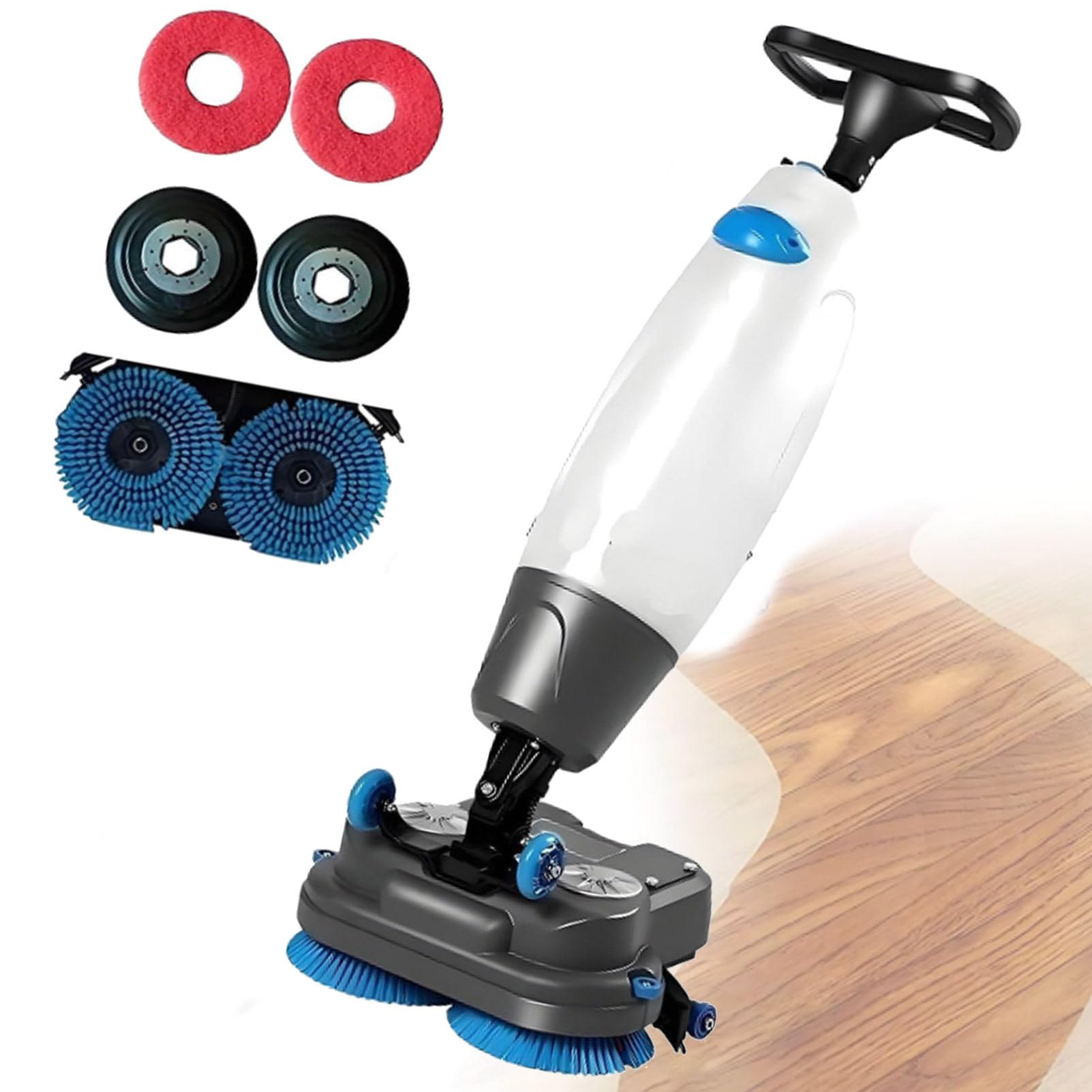 Oiyekntd Commercial Walk Behind Floor Scrubber, Floor Buffer Machine for Large Area Cleaning, 17” Path, Cordless Operations,Double Brushes and 360° Swivel Head Dual Tanks White