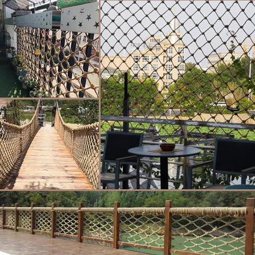 Image of Safety Hemp Rope Net Kids Climbing Safety Net Children Rope Neting Balcony Stairs Fence Railing Garden Playground Protection Heavy Duty Indoor Outdoor Decor 10mm /10cm 6.6x26.6ft(2x8m)