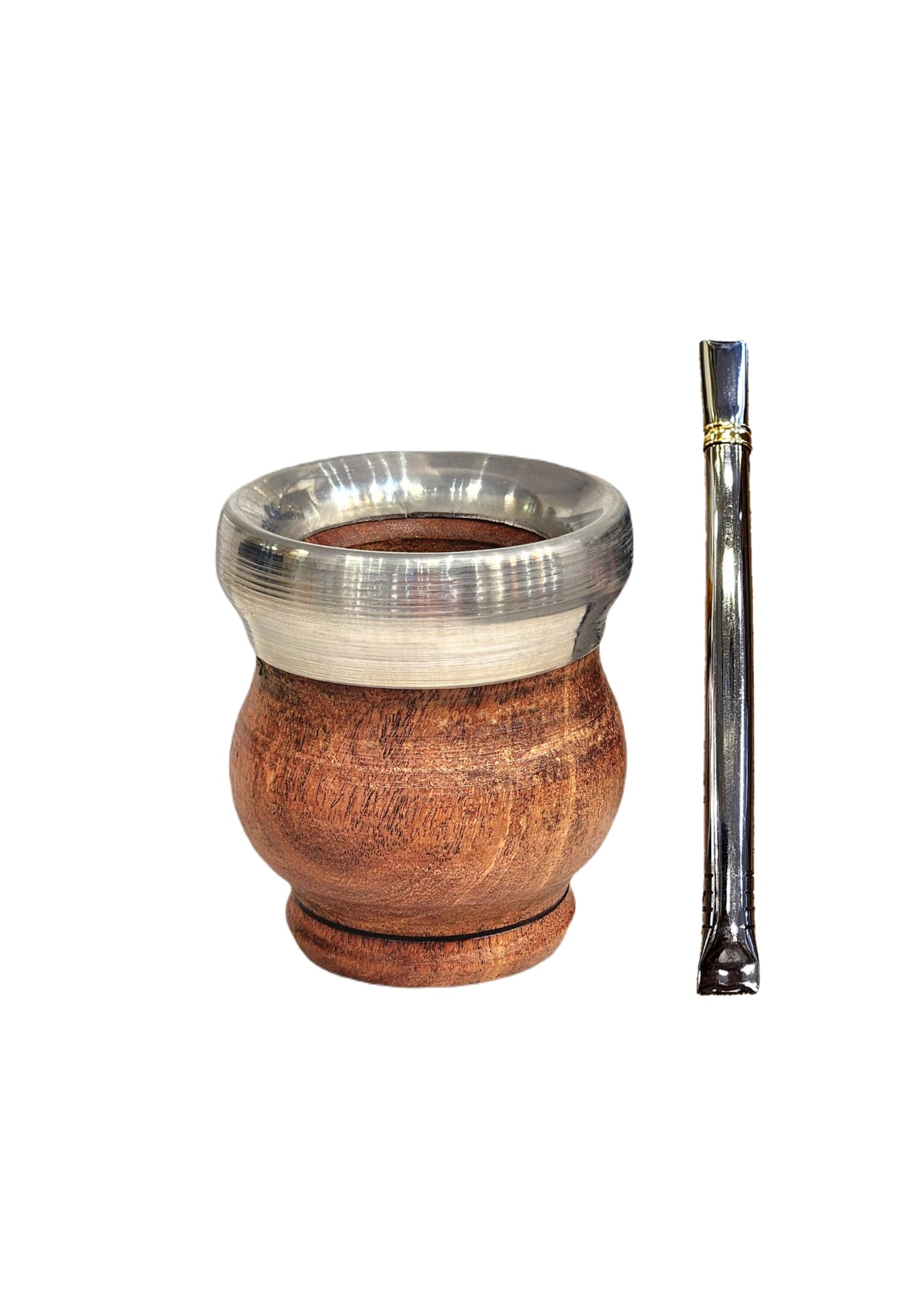 Tazza opaca in legno di carrubo naturale e acciaio inossidabile, opaca argentina con lampadina, Zucca di Yerba Mate, Gourd opaco cup