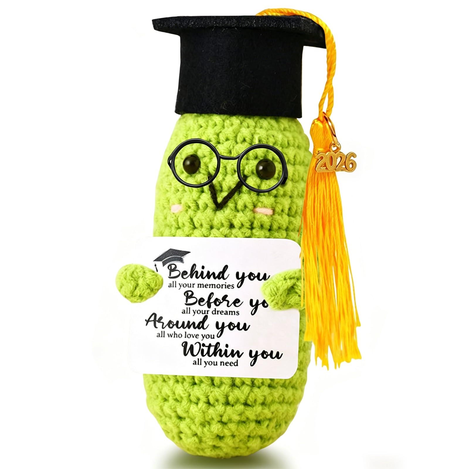 AMOturuxient Graduation Gifts, Mini Knitted Doll with Positivity Card, Funny Graduation Presents for for Her Him High School University Grad Ornament Cute Home Office Party Decor (Green)