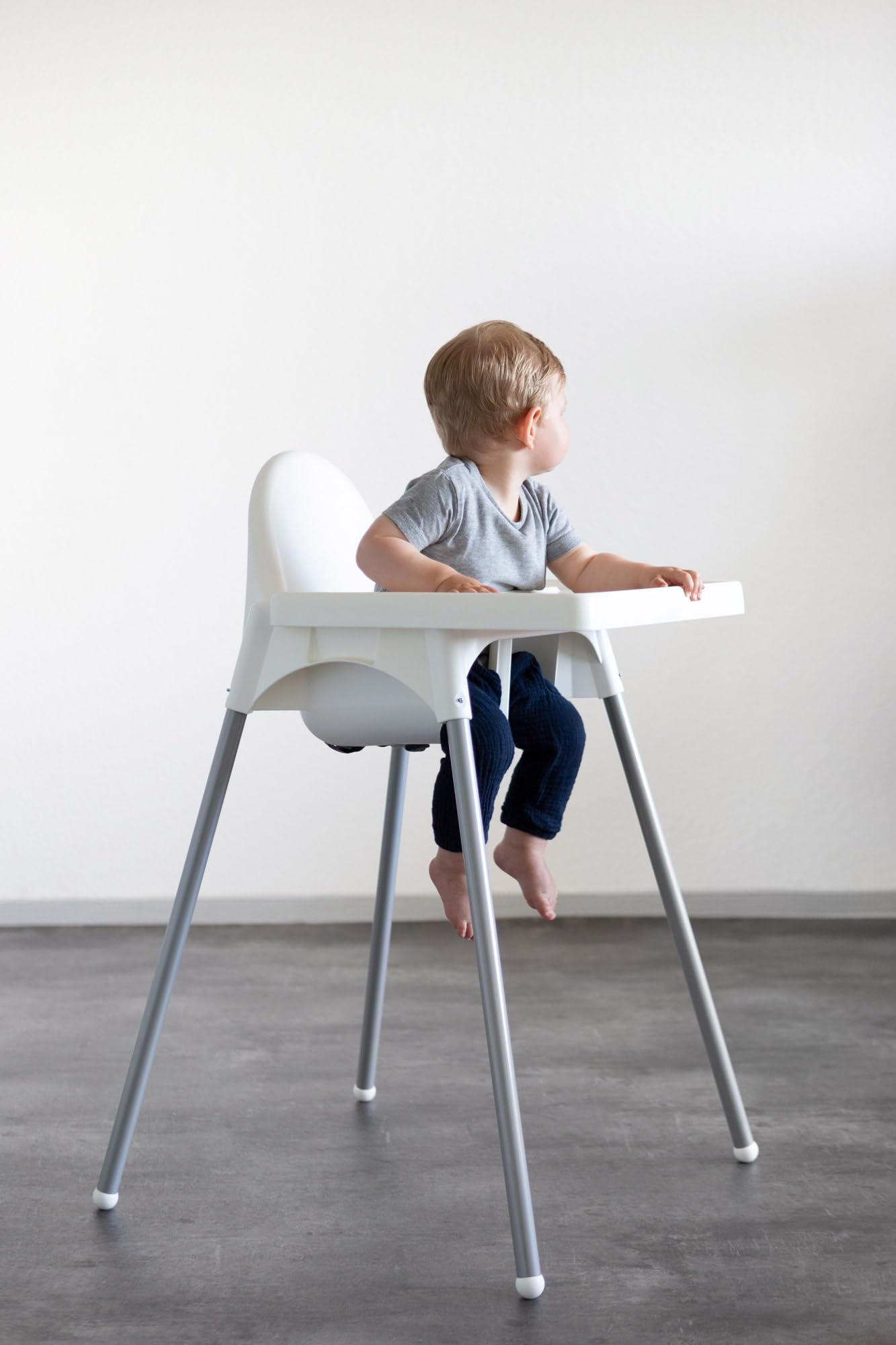 IKEA ANTILOP - Chaise haute avec plateau, couleur argent