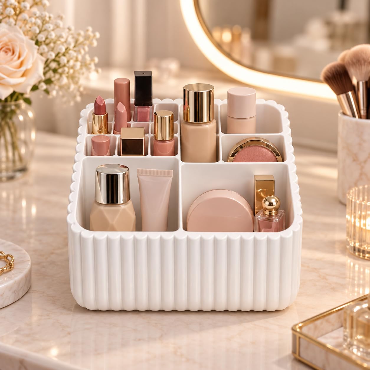 Bellatonni Organizador de Maquillaje Blanco 13 Compartimentos