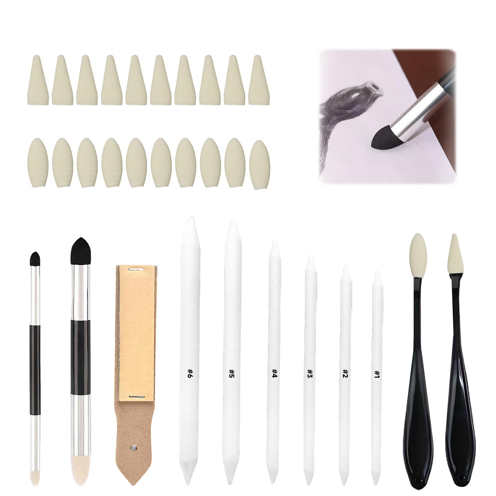 Blending Stumps & Tortillions Set, Art Blenders Sketch Drawing Stumps Pencils Tools for Artists Students Sketching Soft Pastels Charcoal