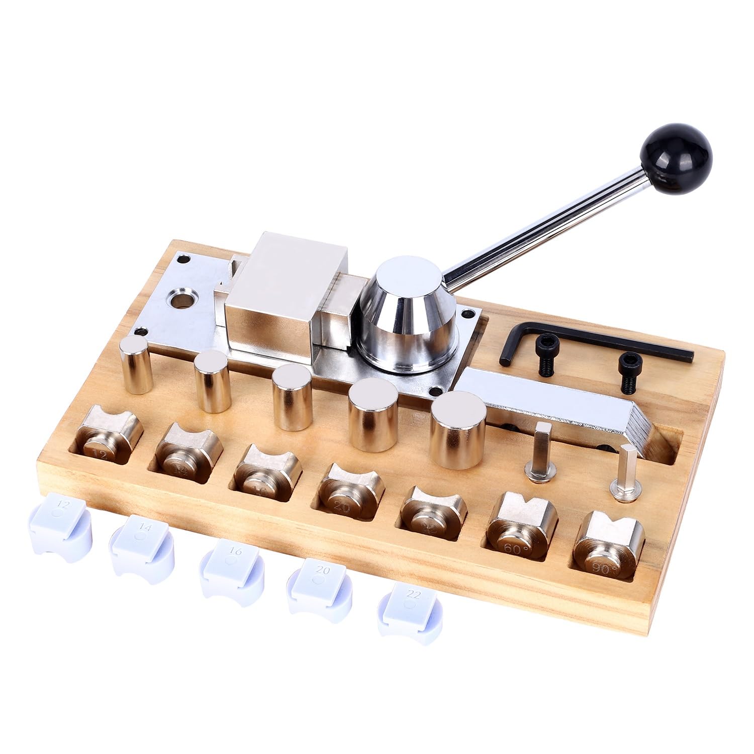 Manual Ring Bending Shaping Machine, Chrome Steel Jewelry Ring Former with Wooden Base, Multi Size Die Set for Ring Making Resizing