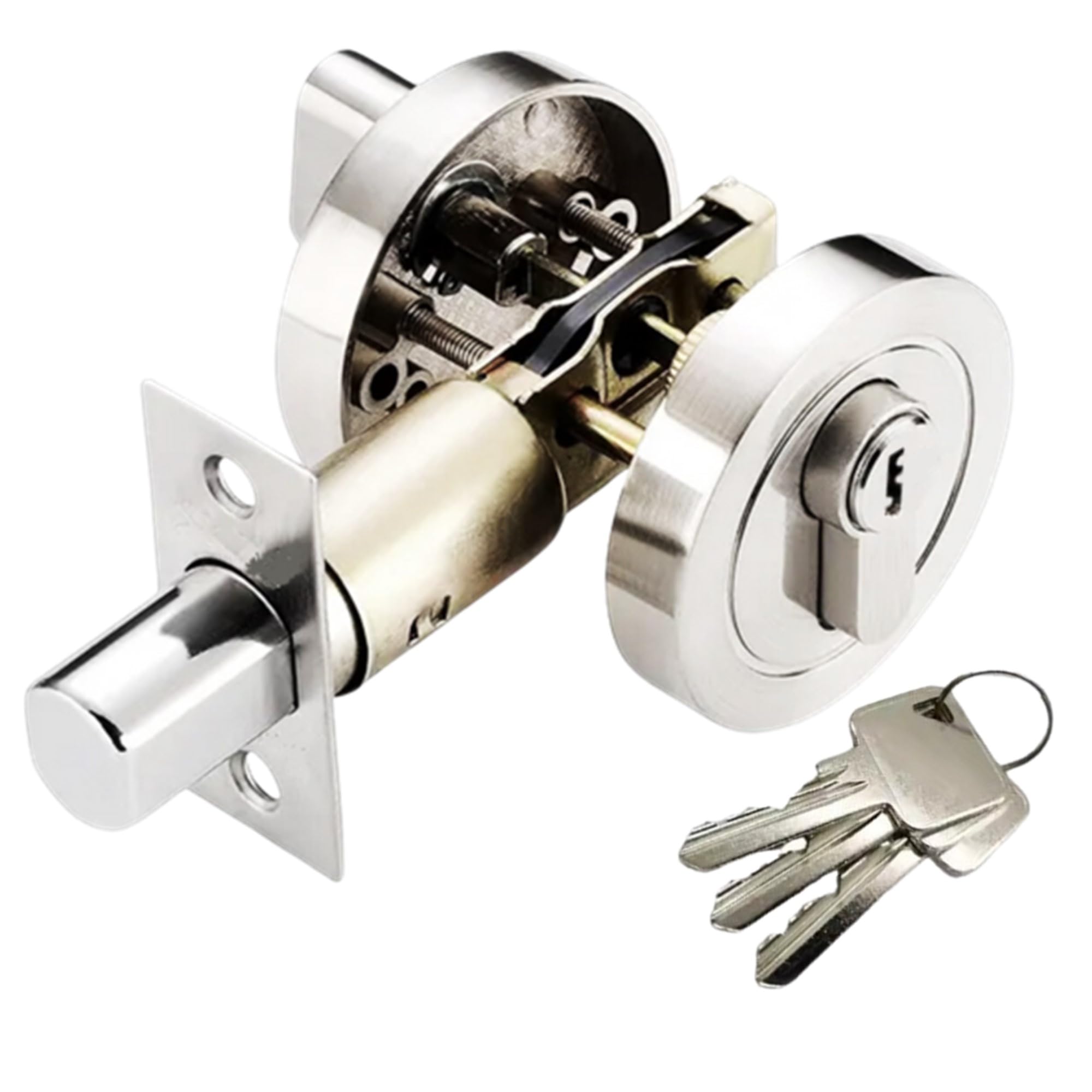 Hunta Polished Chrome Handlezone® Single Cylinder Deadbolt, Round Deadbolt Lock, Zinc Alloy Lock With Keys – Modern Security Lock For 35–50Mm Doors (Front, Entrance, Passage, Bedroom)