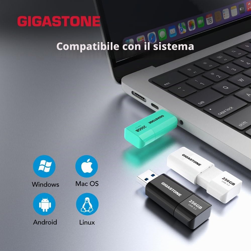 Gigastone Chiavetta USB 128 GB Set da 10, Z60 USB 3.2 Gen 1 Serie, R/W 120/80 MB/s alta velocità, Senza cappuccio con design retrattile, compatibile con interfaccia USB 2.0 / USB 3.0 / USB 3.1