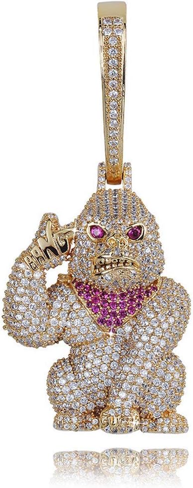 Hip Hop Iced Out Ape Big Buckle Pendent 18K Gold Plated Necklace for Men Women