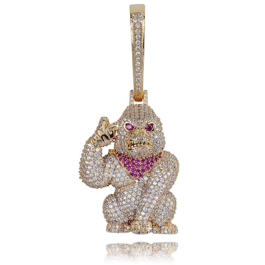 Hip Hop Iced Out Ape Big Buckle Pendent 18K Gold Plated Necklace for Men Women