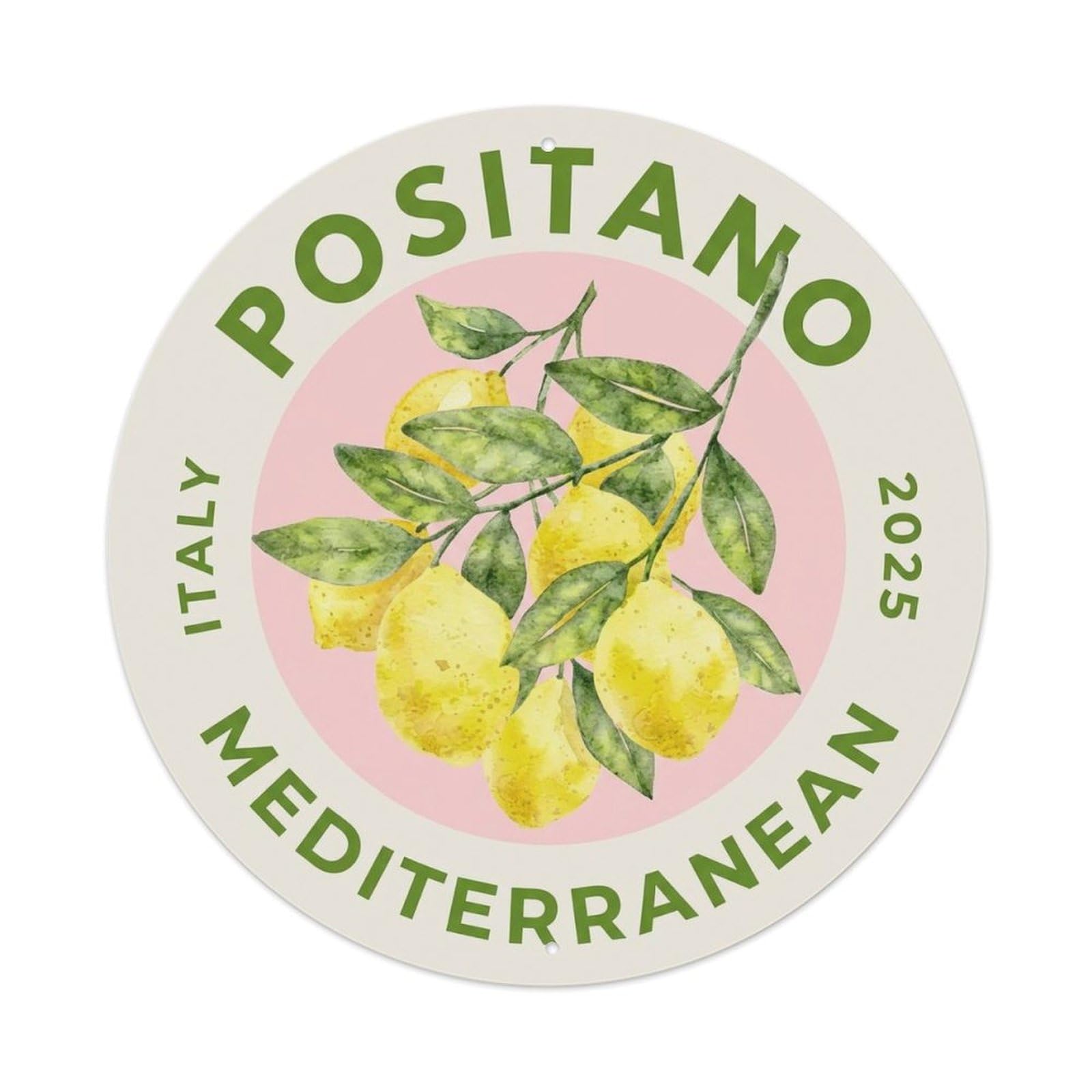 Mediterranean Coast Positano Italian Vintage Holiday Metal Tin Sign Plaque Wall Decor for Cafe, Man Cave, Club Bar, Office, Home Garden Round Metal Poster 8x8Inch