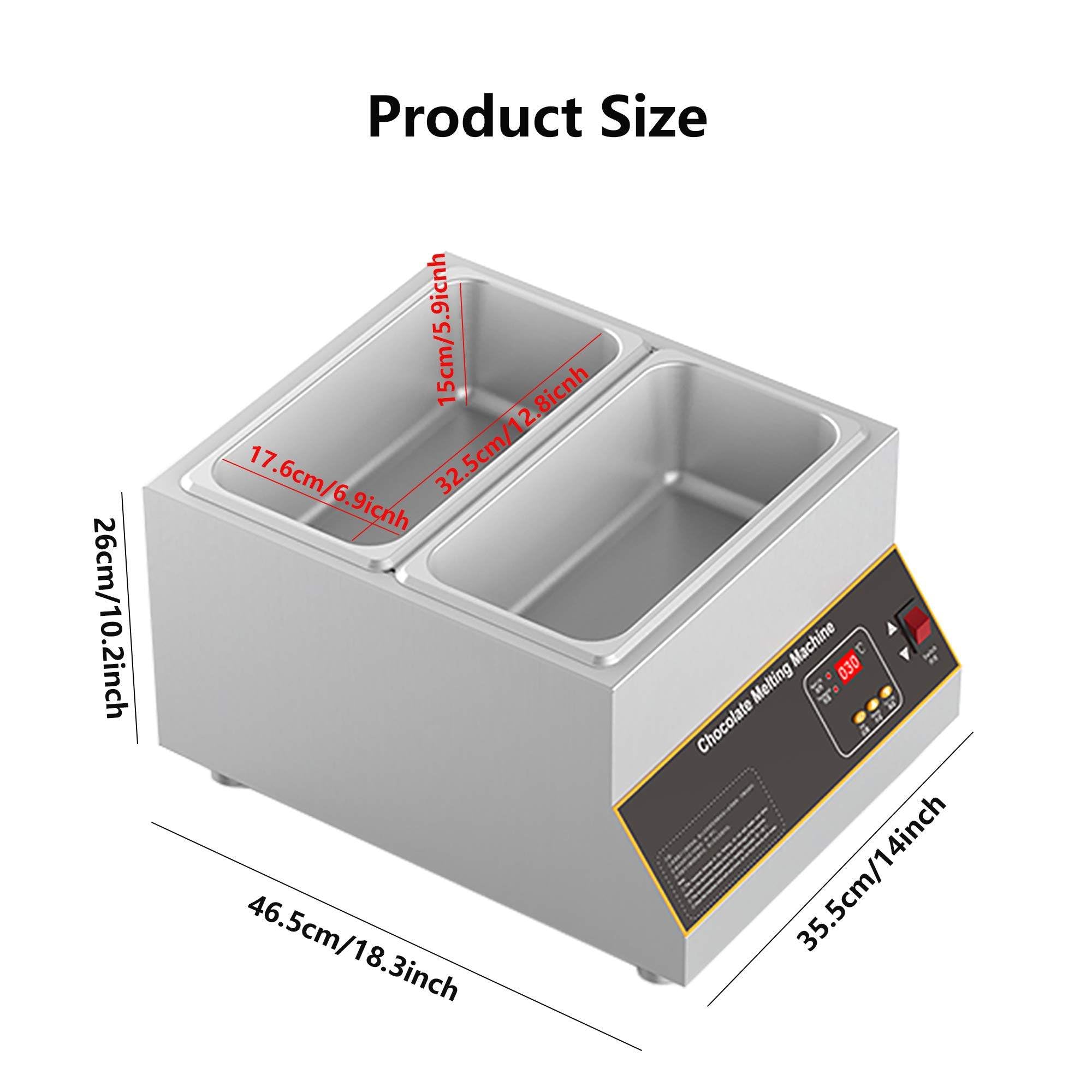 Temperatrice Elettrica Commerciale per Cioccolato | Macchina per Sciogliere Il Cioccolato A Controllo Digitale | Riscaldamento Ad Aria, Anti-Coking | 0-185℉ | capacità 12 Litri | 500 W 2Tanks