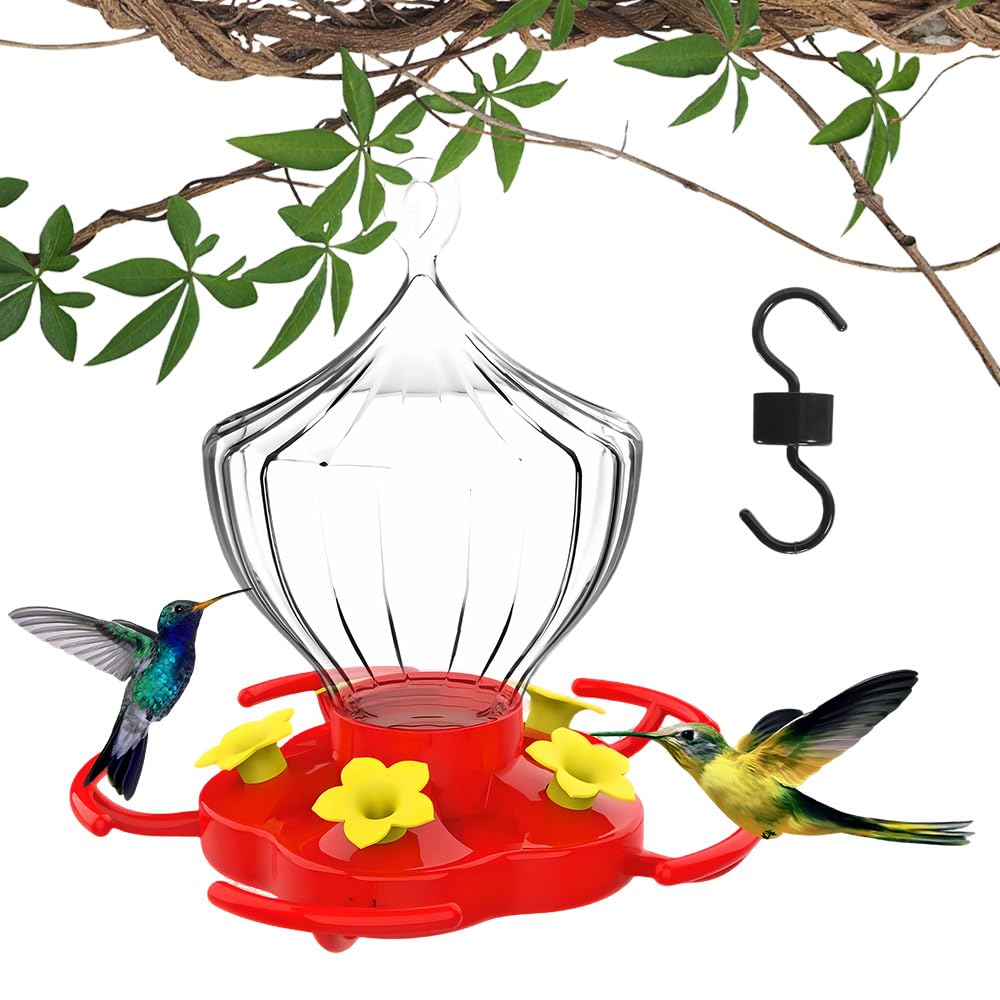 Hummingbird Feeders for Outdoors, 2025 New Humming Bird Feeder, Feeding Ports, with Ant Moat, Easy to Clean Bird Feeder for Gardens, Leak-Proof Design