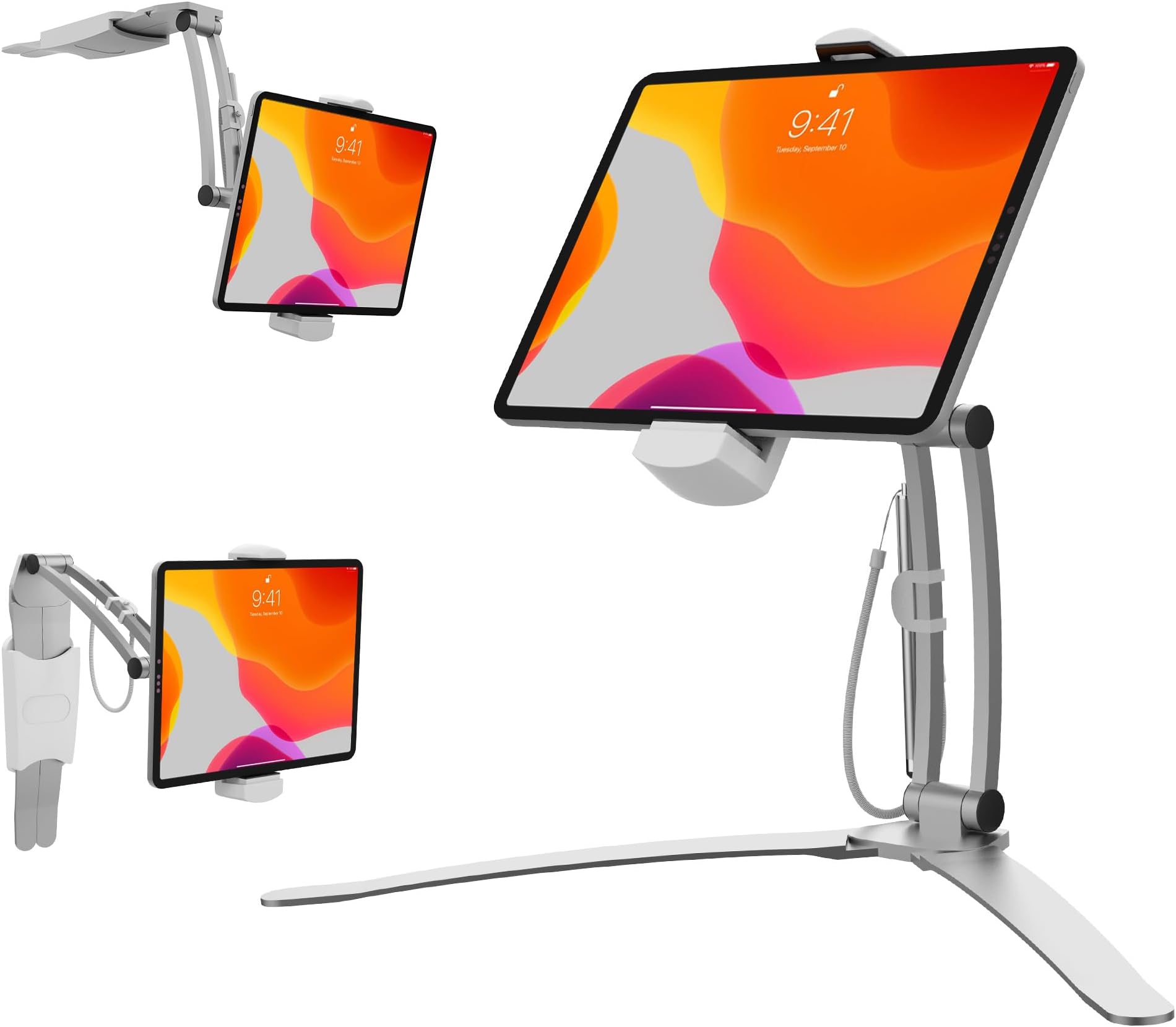 3-in-1 iPad Tablet Mount โ Multipurpose Universal Kitchen Mount Holder for All iPad Tablets 7-13" - Made for Wall - Under Cabinet & Desk - Silver (PAD-KMS)