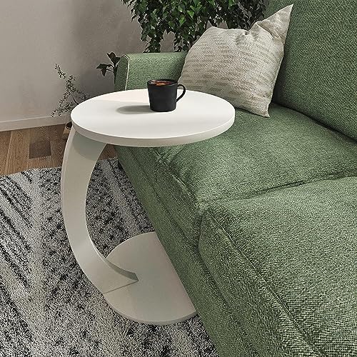 Image of Stylish Coffee Tables Made of Wood with a Stunning Walnut Appearance, Little Side Tables in The Shape of a C, and Round Tables-White