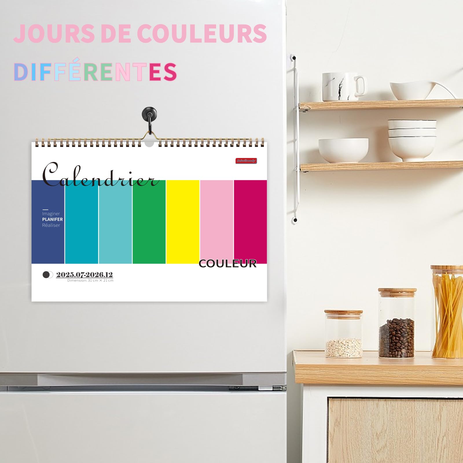 Calendrier 2026 Mural Coloré 18 Mois 31 x 21cm Familial Juillet 2025 à Décembre 2026 Mensuel