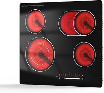 Electric Hob 60cm Ceramic Hob 4 Ring 6700W, Bulit-in Hob with Slider Touch Control, Dual Ring Heating Zone, Timer, Child Lock, 9 Power Levels, No Plug Included