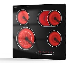 Electric Hob 60cm Ceramic Hob 4 Ring 6700W, Bulit-in Hob with Slider Touch Control, Dual Ring Heating Zone, Timer, Child Lock, 9 Power Levels, No Plug Included