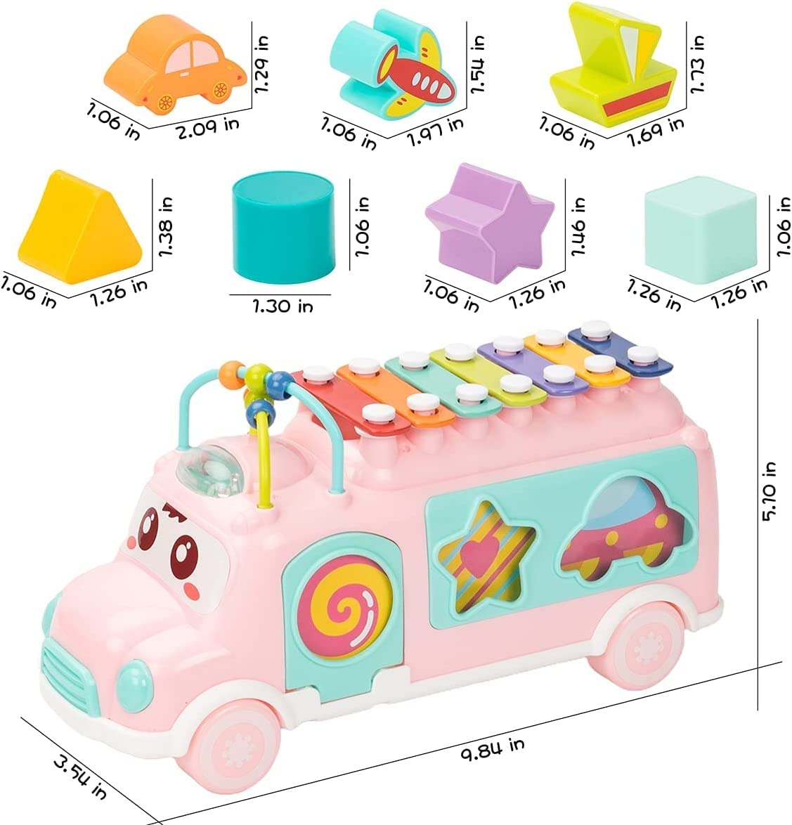 SANTALON Musical School Bus with Piano Toy for Kids Boys & Girls Toys Push & Pull Toys Gifts, Musical Toys for Kids Xylophone Bus for Above 1 Year,ABS Plastic (Multicolor) 2