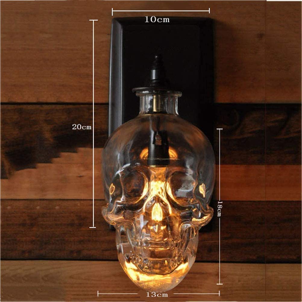 Skelett-Wandlampe Im Vintage-Landhausstil, Totenkopf-Licht, Handgefertigtes Totenkopf-Nachtlicht für Halloween, Antike Dekorative Loft-Bar, (A)