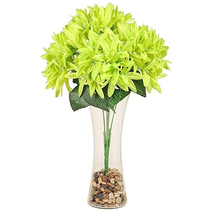 TIED RIBBONS Artificial Flower and Decorative Glass Vase with Pebbles for Side Corners, Center Table, Home Decor, Living Room, Dining Room, Bedroom, Wall Shelf (Light Green)