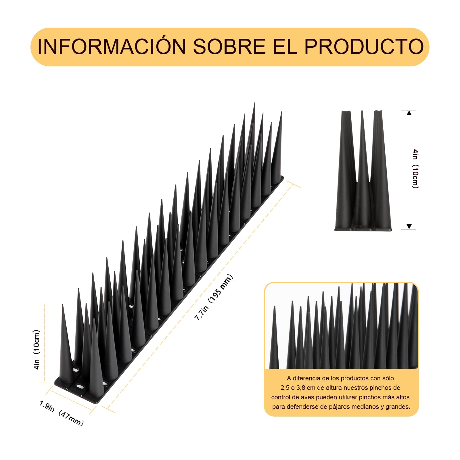 OFFO Pinchos Antipalomas, Pinchos para Palomas de 1.2m, Pinchos Palomas Exterior Resistente para Balcones, Techos, Jardines o Barreras Privadas, Antipalomas Negro