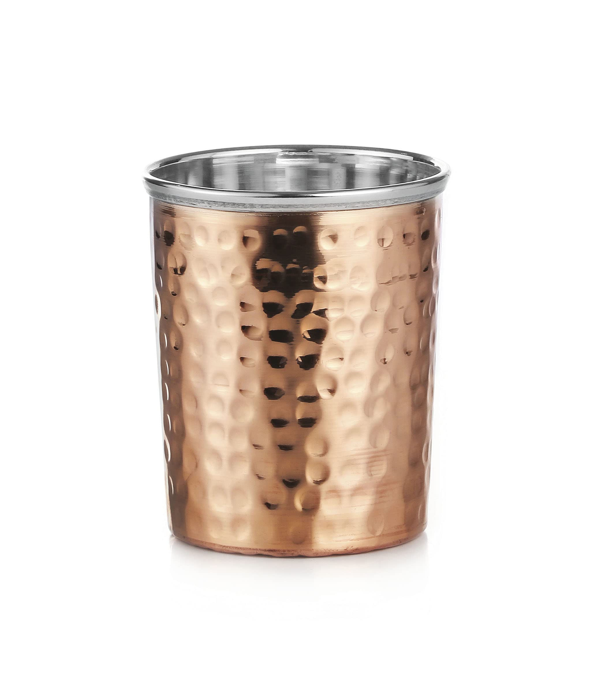 Kedge Hammered Pure Copper Amrapali Glass, 280 ML Capacity, 7.5 Cm Diameter X 8.85 Height