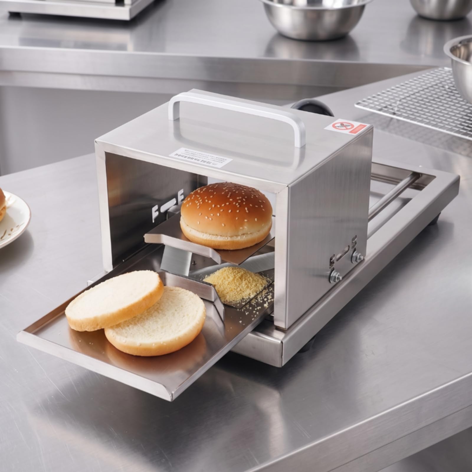 MagiDeal Rebanadora de Pan Manual a Tajadora Accesorio Estable con Bandeja Deslizante Grosor Regulable 1.7–3.2cm Acero Inoxidable con Asa para Bollos y Panes