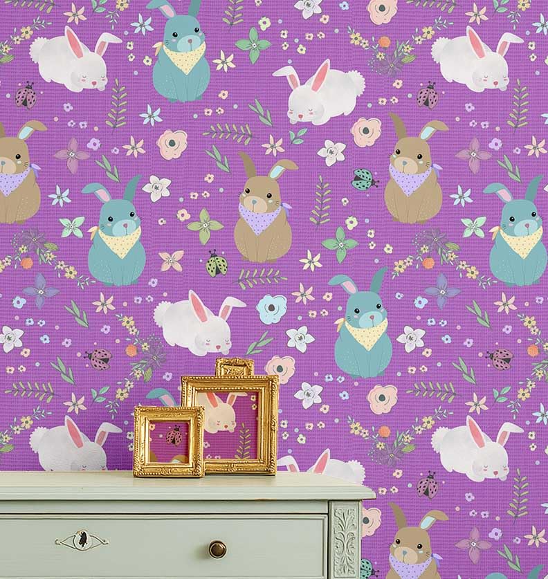 Papier peint lapin pour chambre d'enfant S4Sassy déco murale vinyle