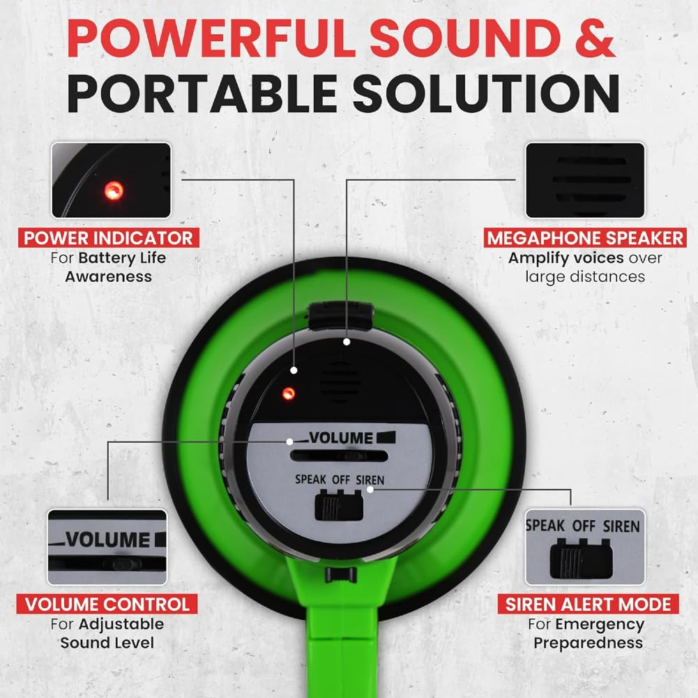 GK SOUND 1 PMP22GR megafono Verde 20 Watt Max Fino a 350 Metri con Sirena incorporata per Uso Interno ed Esterno, 1 Pezzo