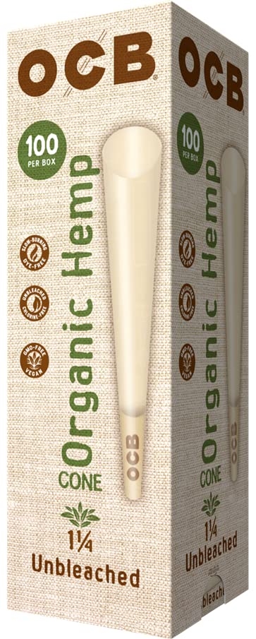 Organic Hemp Unbleached Pre-Rolled Rolling Paper Cones 1-1/4 (84mm) Size - 100 Cones