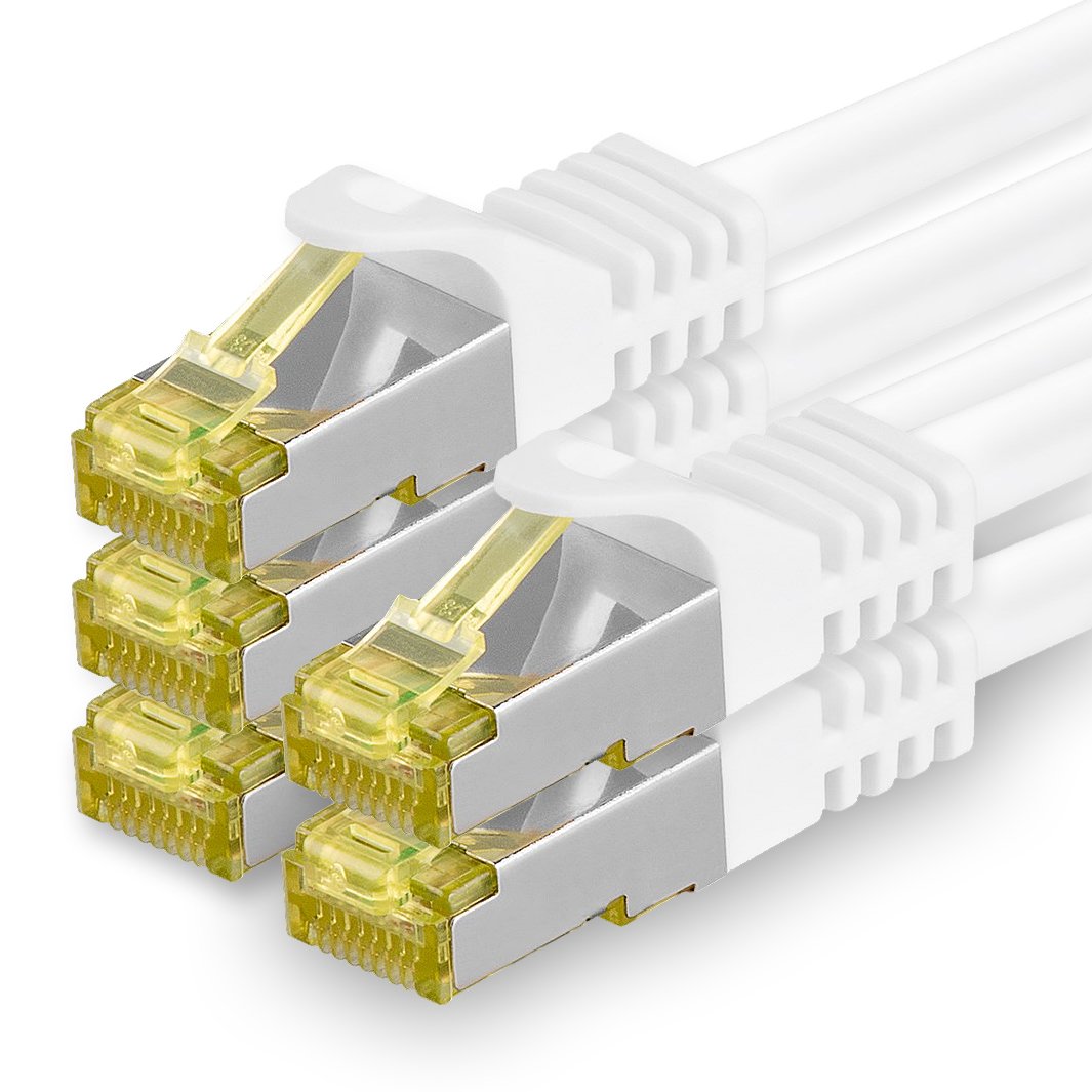 1aTTack.de Cat.7 Netzwerkkabel 0,25m Weiß 5 Stück Cat7 Ethernetkabel Netzwerk LAN Kabel Rohkabel 10 Gb s SFTP PIMF LSZH Set Patchkabel mit Rj 45 Stecker Cat.6a