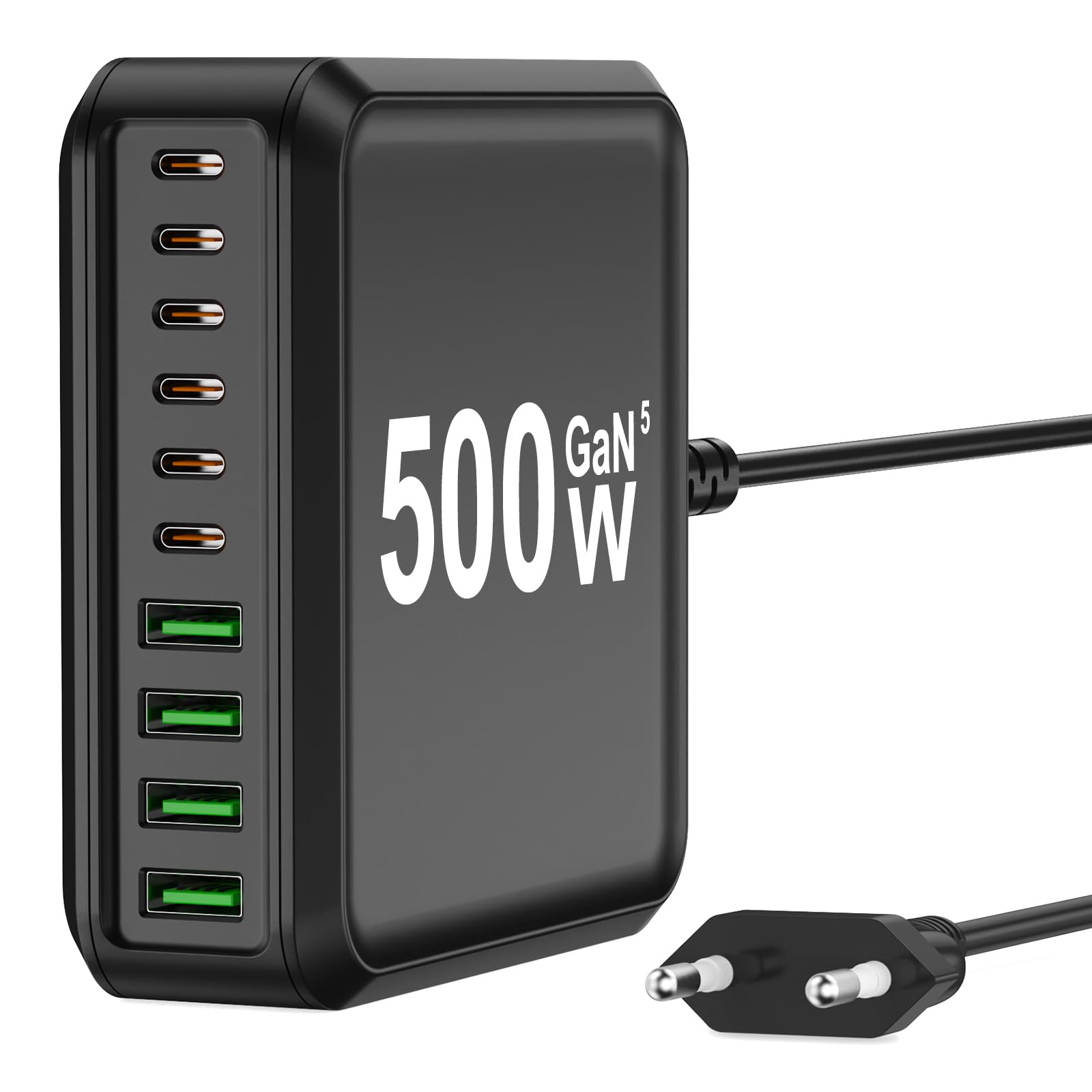 GaN V - Caricatore USB C multiplo, 500 W, 10 porte, caricatore rapido a 10 porte, compatibile con MacBook Pro/Air, iPad Pro/Air, iPhone, Android, ecc