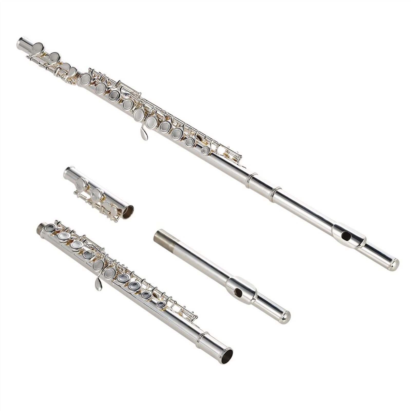 ZUZU Flauta De Llave C, Cuproníquel Plateado, 16 Orificios Cerrados con Estuche, Destornillador, Instrumentos De Viento para Principiantes Kit Flauta