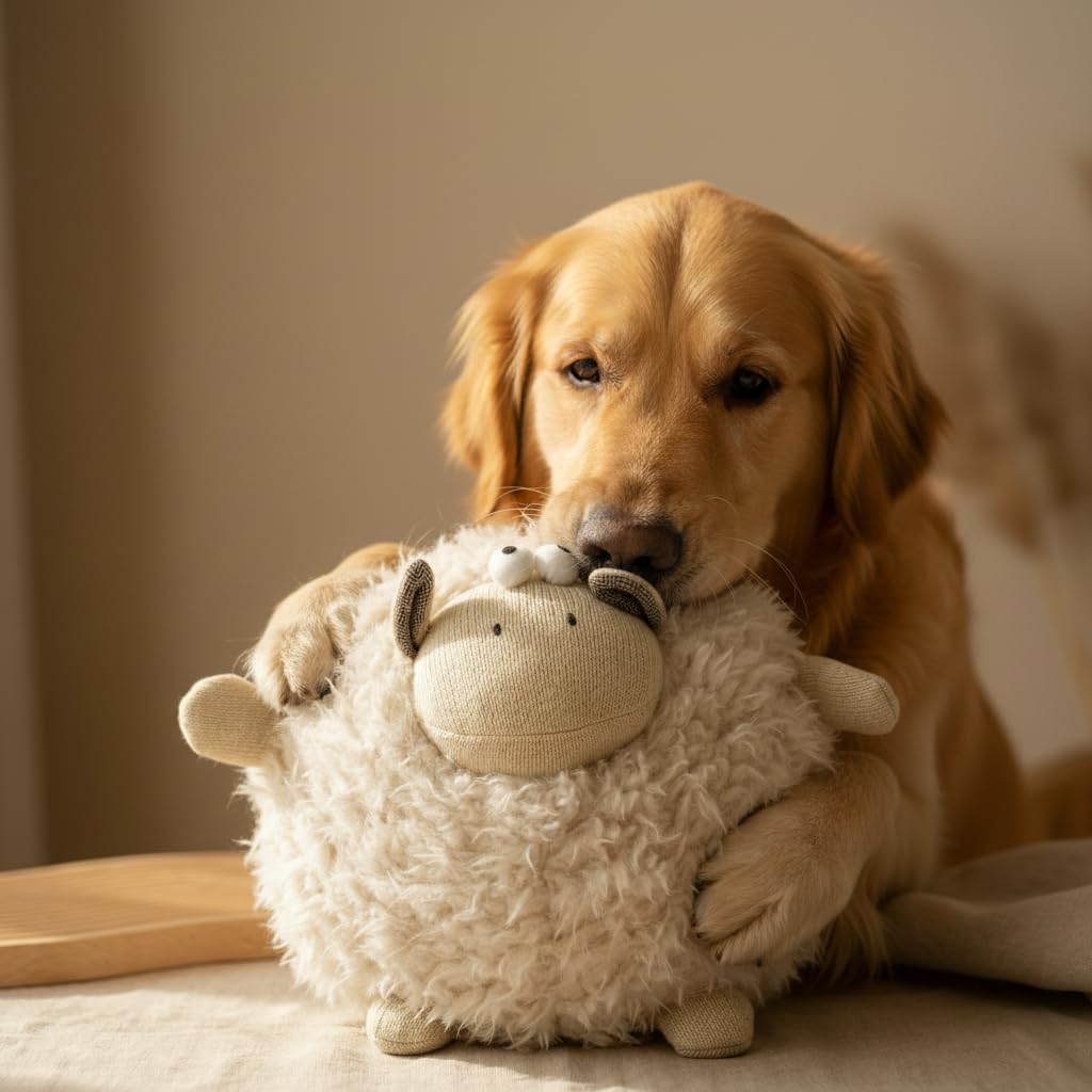 Romneys Kuschel-Schaf für Hunde – Extra weiches Hundespielzeug & Kuscheltier – Lockiges Plüsch-Schaf mit formstabilem Innenkissen – zum Spielen, Tragen & Entspannen – ca. 30 cm