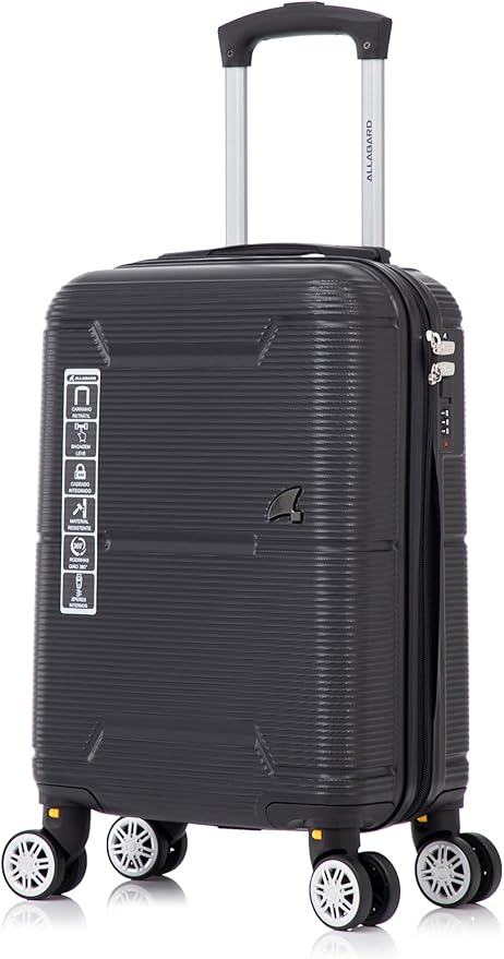 ALLABARD Mala de Bordo 8kg em ABS Rígido Padrão ANAC com Rodinhas 360 e Cadeado Numérico com Senha Verona 18 (Preto)