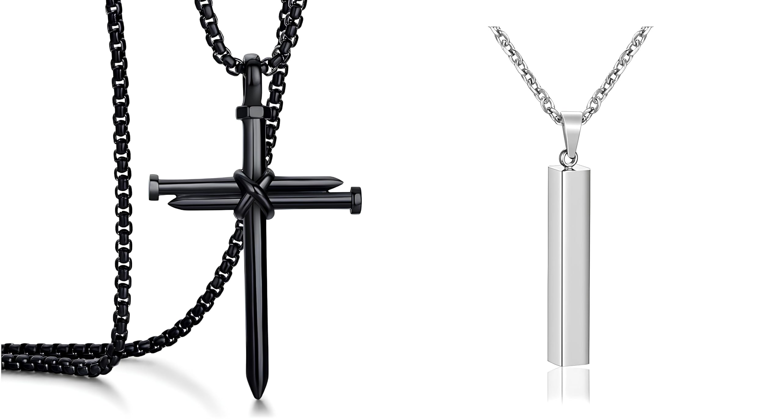Karishma KreationsCross Nail Black Pendent And Bar Pendent Men's Fashion Jewellery Combo Pack 2 Stainless Steel Stylish Locket Pendants Necklace Chain For Boys Men Women Girls