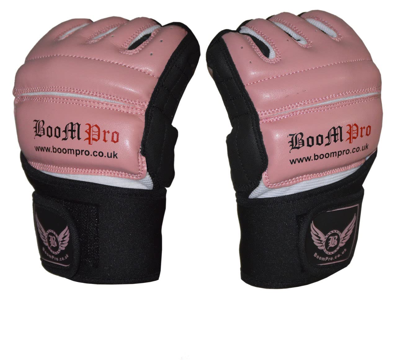 Fingerless Combat Gloves UniSex - MMA Training Gloves Weight Lifting - Leather Punch Bag Mitts Kick Boxing -Wrist Support Gel Padding on knuckles Sweat Proof Cycling (Red, L) โ image 1