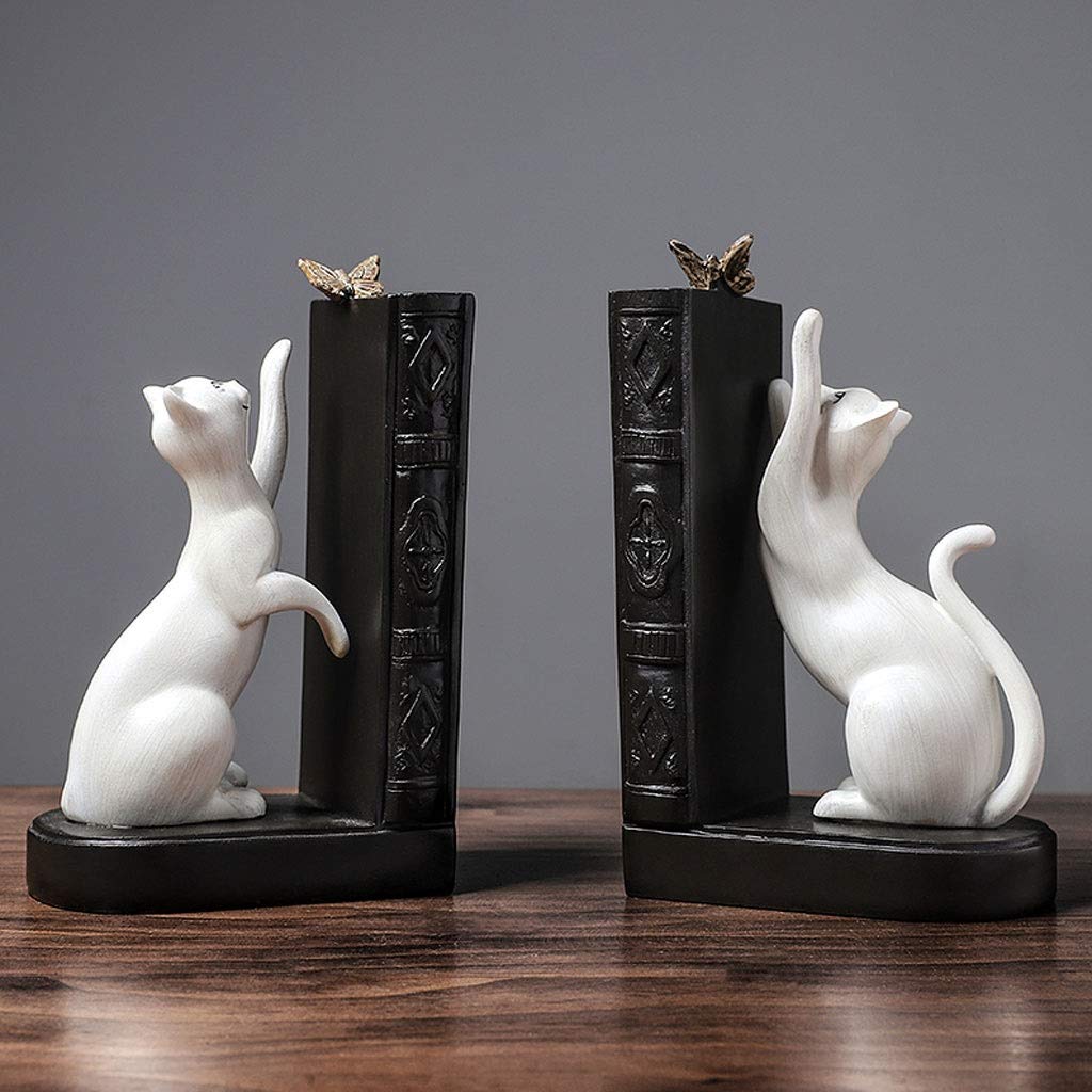 bookshelf bookcase Kreatywne dekoracje domowe Cute Cat Bookends Ozdoby Dekoracje biurowe stojak lub półka na książki. (Color : A)