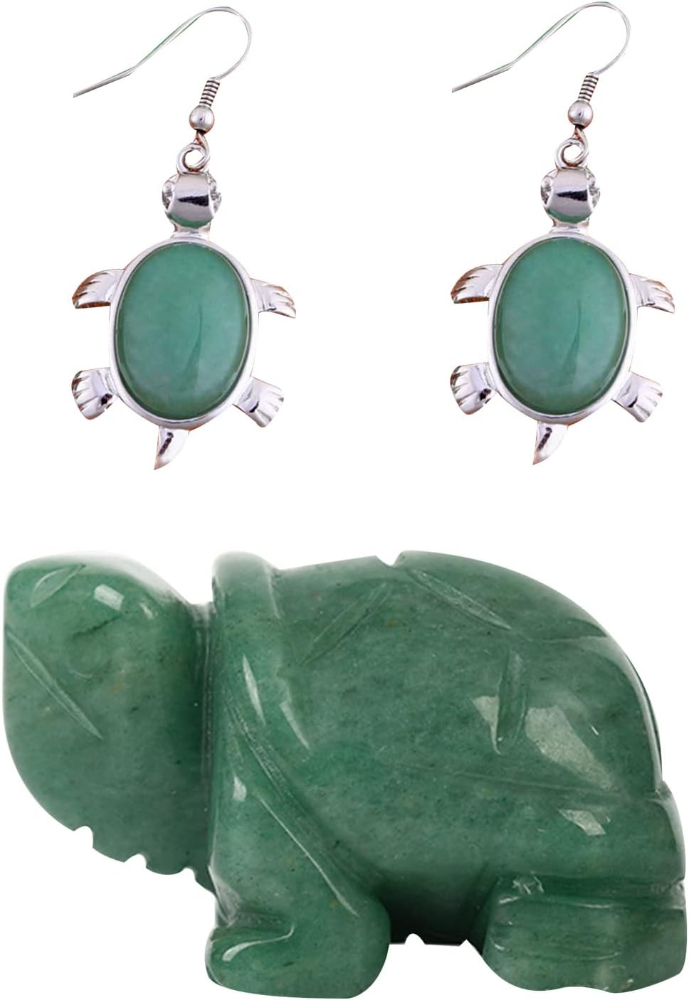 SoulnioiHealing Crystal Natural Energy Green Aventurine Crystal Tortoise Carving Handicraft Ornament Tortoise Pendant Earrings for Reiki Spiritual Meditation for Gift